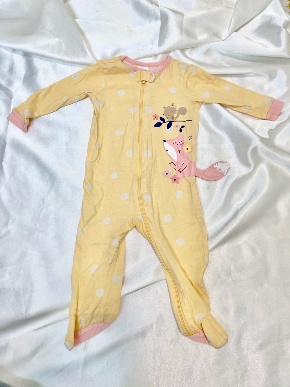 Gerber Yellow Polka Dot Footed One-Piece with Pink Trim